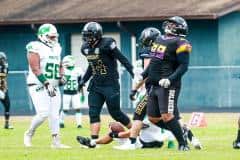 Hernando County Hawks Defense play Antwaune Mims excited for sacking Pirates Quarter Back in Saturdays Pre-Season game. Photos by Cheryl Clanton.