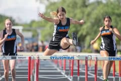 Challenger K-8 swept the Women’s 100 meter hurdles 1st Viktoria Sayre, 2nd Celia DeLuca and 3rd Janesia Howland. Photo by JOE DiCRISTOFALO