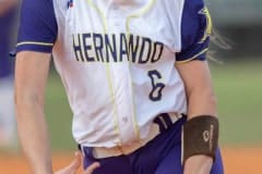 Hernando High’s Ava Braswell  shows her determination pitching against Citrus High Wednesday, 4/19/23, at Tom Varn Park. She threw a complete game shut out with nine strikeouts. Photo by JOE DiCRISTOFALO