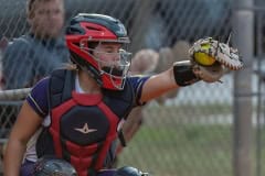 Hernando High catcher, Hannah Taylor, receives a pitch from Ava Braswell during the game with Citrus High Wednesday, 4/19/23, in Brooksville. Photo by JOE DiCRISTOFALO.