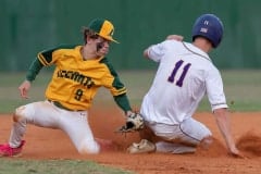 Hernando High, 11, Will Taylor steals second base in the game versus Lecanto Friday evening, 4/21/23, in Brooksviile.  Photo by JOE DiCRISTOFALO