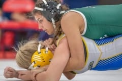 Jadyn Aponte from Weeki Wachee took control over Crystal River High Charlotte Cooper at 135 pounds in the Susan Duval Girls Bash at Springstead High. Photo by JOE DiCRISTOFALO