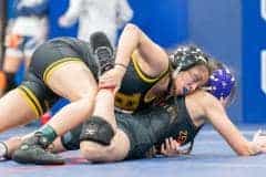 Hernando High 120 pound, Nathalia Espinal controls Zephyrhills Elissa Rice. Espinal finished second to Springstead High’s Jasmine Serrano. Photo by Joe DiCristofalo