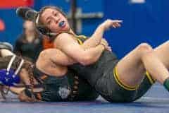 Hernando High 120 pound, Nathalia Espinal finished  Zephyrhills Elissa Rice by Fall. Photo by Joe DiCristofalo