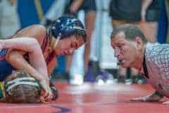 Springstead’s Gianella Walczah pins Kiera Hubler of Cypress Creek on her way to the title at 105 pounds at the Susan Duval Ladies Bash at Springstead High, Dec. 13, 2023. Photo by Joe Dicristofalo