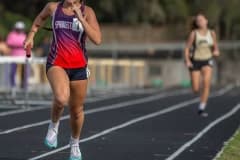 Springstead High’s Frances Martins brings home the anchor leg of the 4x800 relay in the Kiwanis Invitational at Hernando High. Photo by JOE DiCRISTOFALO