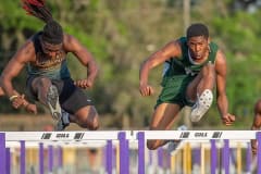 Weeki Wave High’s Anthony Wilson took first in the Mens 100 meter hurdles in the Kiwanis Invitational at Hernando High.  Photo by JOE DiCRISTOFALO