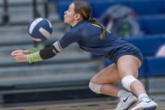 Central High’s Autumn Spadaro gets a dig of a volley in the match with visiting Hernando Christian Academy on Tuesday at Central High.  Photo by Joe DiCristofalo.