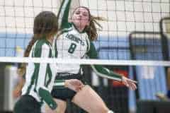 Weeki Wachee, 8, Morgan Maeder saves a volley against Anclote High during the 4A district 9 championship match. Weeki Wachee took the Championship in four games. Photo by JOE DiCRISTOFALO