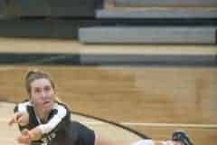 Weeki Wachee, 4, Allora Murray concentrates on a diving dig during the 4A district 9 championship match held at Nature Coast High. Photo by JOE DiCRISTOFALO