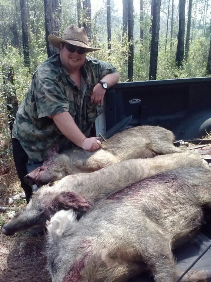 A trio of wild hogs taken by Toby with a Bowie style knife and the aid of a fine cur dog.