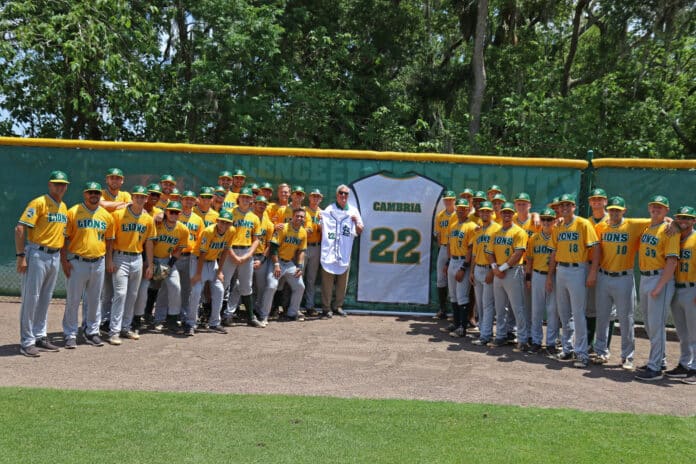 The current Saint Leo Lions with Fred Cambria