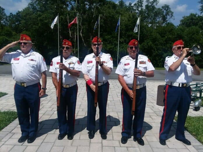 Marine Corps League Honor Guard: L-R: David Harris, Artie Davila, Jim Heid, Ken Creeger, Joe Mecus