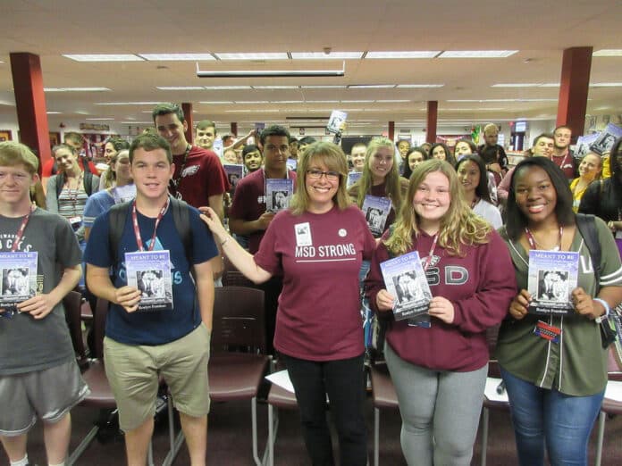 Roslyn Franken, center, with MSD students on April 12, 2018.  Photo submitted.