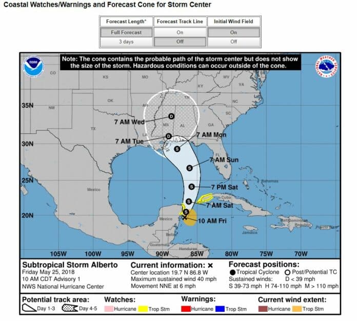 Alberto Forecast Cone May 25, 2018