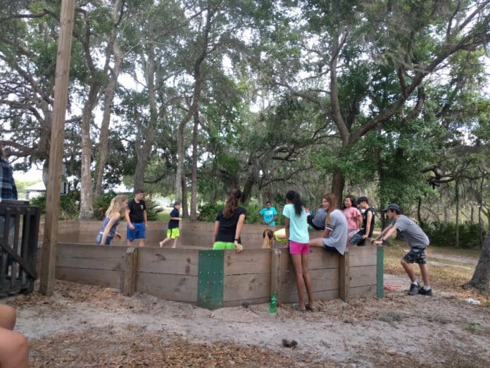 Kids enjoy playing gaga ball at Lakewood Retreat