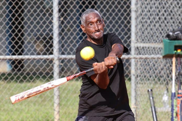 Johnny Hernandez (55) orginally from New York, has been involved playing softball within the Senior Softball League for over 3 years. Photo by Alice Mary Herden