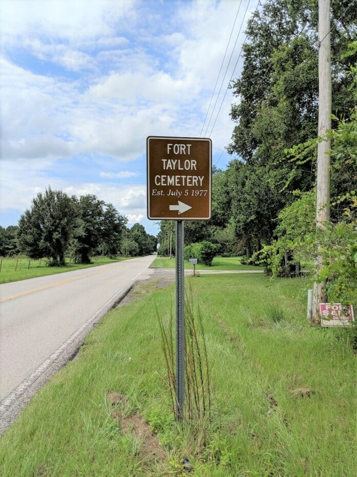 The Fort Taylor Cemetery sign.