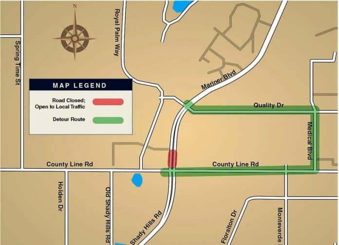 Map of road closure and detour