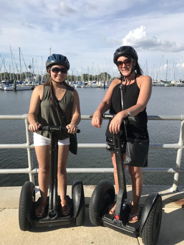 Jessica Mager, left, and Kerry Quigley, right, during a Magic Carpet Glide Tour in St. Petersburg.