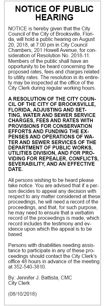 Notice of Public Hearing, City of Brooksville
