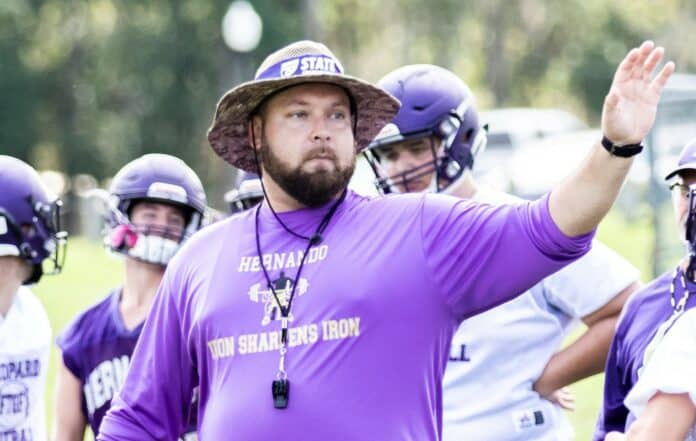 New Hernando High School head coach Rob Kazmier during practice last week.