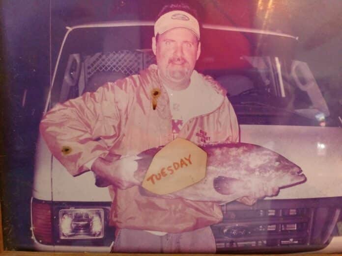 Joe with his catch of the day.