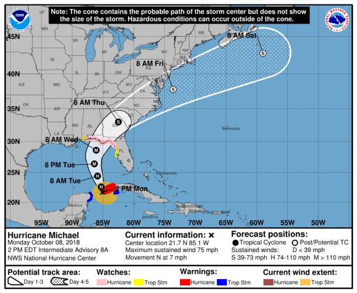 Path of Tropical Storm Michael via NOAA 