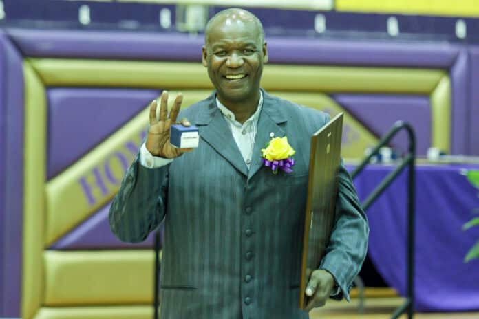 1973 Hernando High School graduate, Marion Jones, speaking during his acceptance into the Sports Hall of Fame at Hernando High School on Oct. 4, 2018.