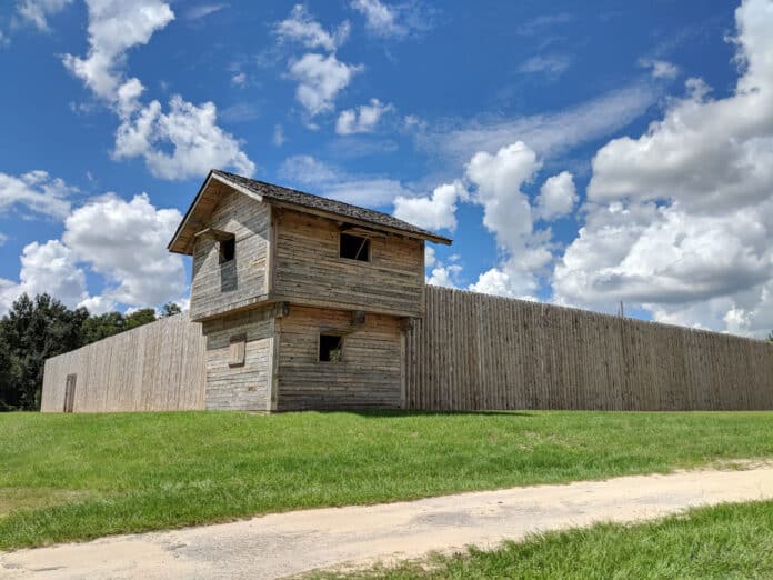 Fort King replica in Ocala built of split logs. The replica was recently completed and  unveiled Dec. 2, 2017.
