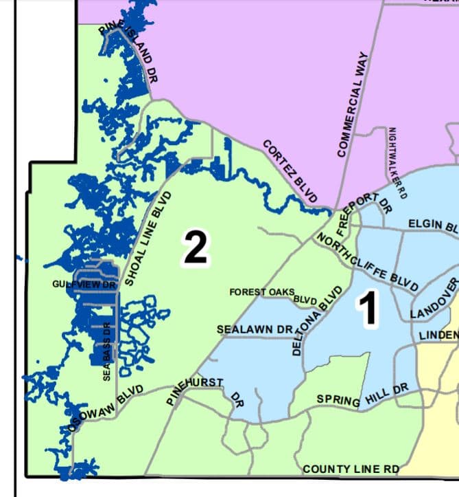 A map of District 2.  All Hernando County voters will vote for the District 2 County Commissioner.