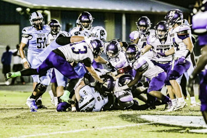 Michael Weston in the pile against the Leopards on Oct. 26, 2018. Photo by Cheryl Clanton.