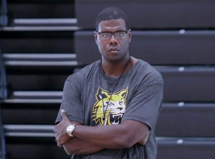 Head Basketball Coach Micheal Jones observes athletes performance and skills for specific drills during the Seniors Basketball Showcase on January 5th at the West Campus in New Port Richey.
