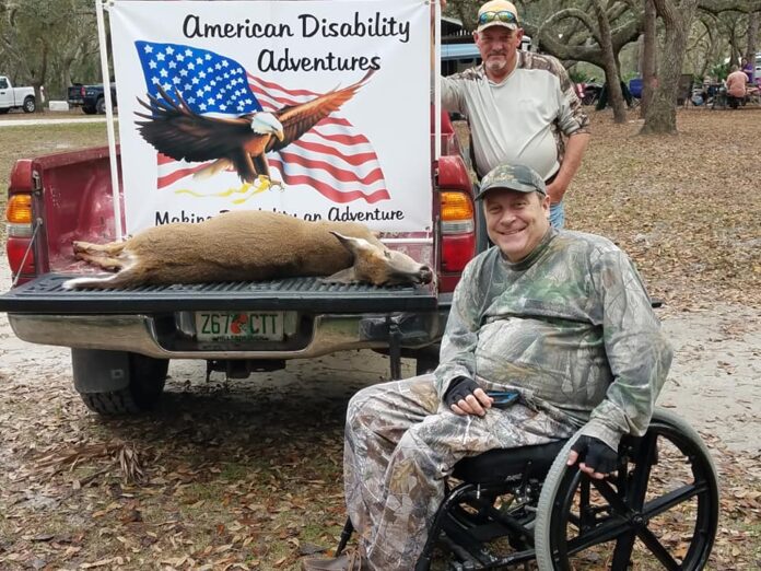 American Disability Adventures Participant Troy Springer with his trophy doe on the Seronova Ranch doe