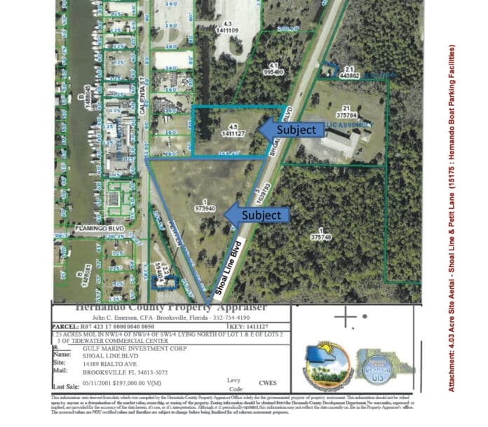Lots under consideration for additional boat trailer parking in Hernando Beach.  Map provided in the meeting agenda packet.