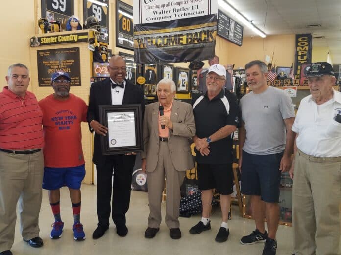 Kentucky Colonels (L to R) Richard Sanvenero, Godfrey Deeson,  Walter Butler III, Nick Morana, John Shaw, Dave Shaw and Jim McDonald.