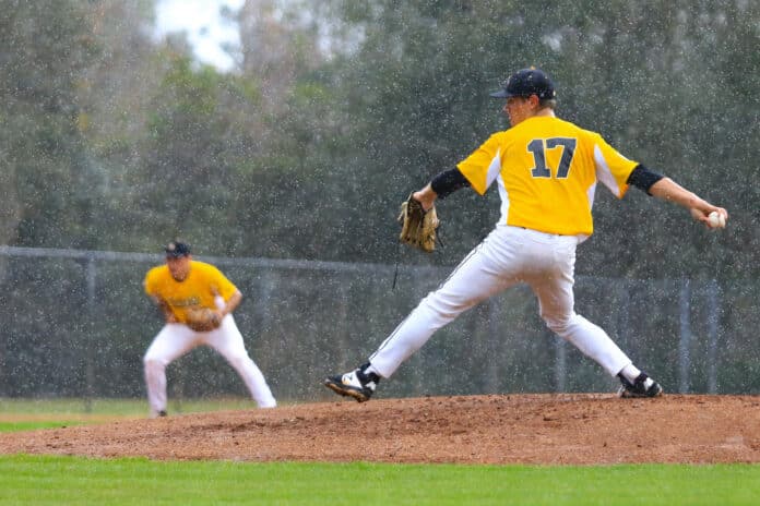   Sophomore Sam Prince takes the mound against Next Level Baseball Academy on Saturday. The game was called during the second inning.  