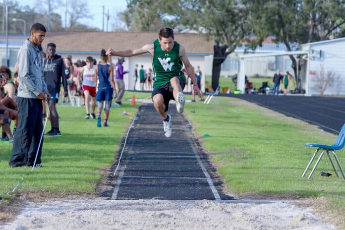 Weeki Wachee Joseph Bowermaster competes in the triple long jump during the Springstead Invitational held at Springstead High School on February 15.