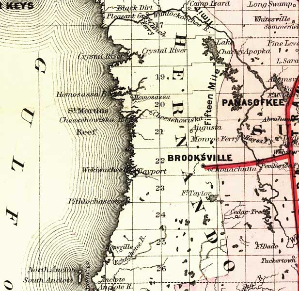 The settlement of Chouchutta appears directly below Brooksville. Map Credit: Courtesy of the Geography and Map Division of the Library of Congress   Map Source: G.W. & C.B. Colton, (New York, NY: G.W. & C.B. Colton & Co. , 1882)