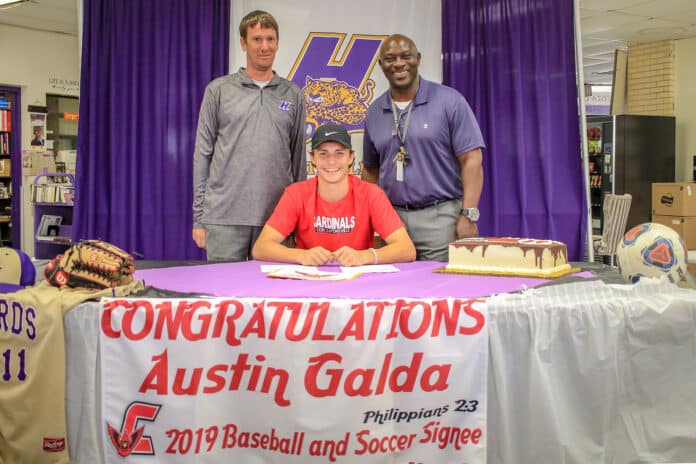  HHS Senior Austin Galda signs with Community College of Baltimore County in Catonsville, Maryland on scholarship for soccer and baseball.