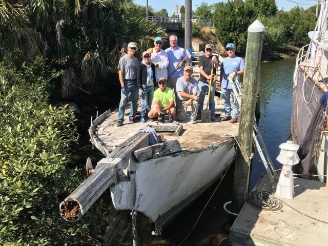 Volunteers on the vessel after preparing it to become part of Bendickson Reef.  Photo courtesy of Hernando County Government and Florida’s Adventure Coast.