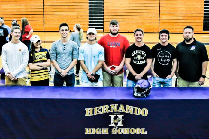 2019 Graduates starting their Journey in Life. Left to right, Will Healis, Madison Griffin, Austin Galda, David Hale Bronson, Gabe Barker, Boston Tafelski, Bronson Tafelski and Coach Kaz.