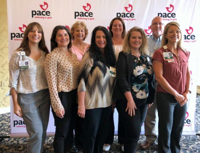 Oak Hill Hospital leaders support Pace Center for Girls Hernando’s mission of providing girls and young women an opportunity for a better future through education, counseling, training and advocacy. Left to right: Katie Stacy, Director of Public Relations & Communications; Lori Brown, Pharm.D., BCPS, Director of Pharmacy; Susan Romero, Director of Med-Surg Unit; Cindy Peters, Director of IT&S; Amy Nixon, RN, MSN, ONC, Director of Clinical Informatics; Melissa Pomeroy Rickheeram, RN, BSN, CEN, Associate Dire