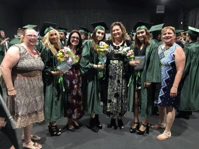 Left to right, Amy Curran, Teacher; Hannah Kennedy; Kaitlyn Witherill, Counselor; Brianna Roden; Mindi Shaw, Teacher; Kayleigh Barton; Paula Green, Teacher