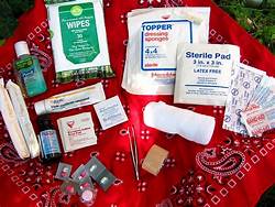 Basic contents in Toby's small day pack's first aid kit