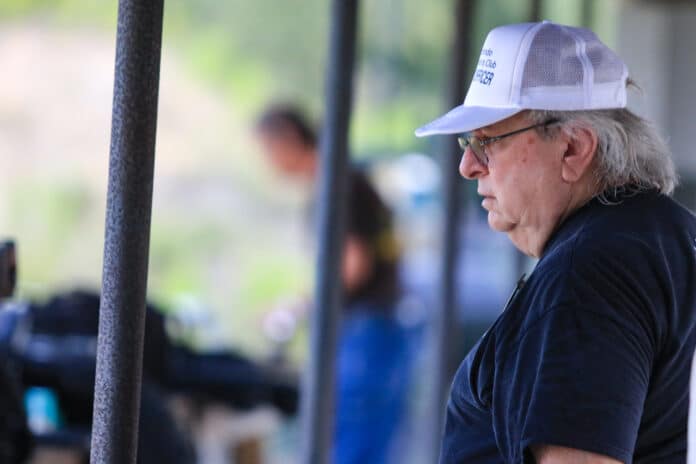 Hernando Sportsman’s Club president Randie Ricker observes shooters during the Machine Gun Shoot event at Hernando Sportsman’s Club on July 4