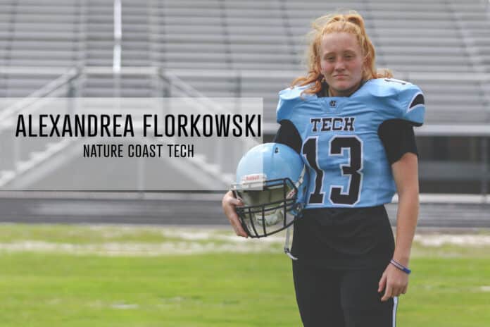  Nature Coast Tech Junior Alexandrea Rebecca Florkowski is going into her second season as a kicker. “I just love the sport and wanted to come out and do it,” Alex said. Her middle school soccer coach wasn’t her only inspiration.  She also looks up to Odell Beckman Jr. wide receiver for the Cleveland Browns.  “He’s an inspiration because he is young and went into football and dominated in it,” said Florkowski.