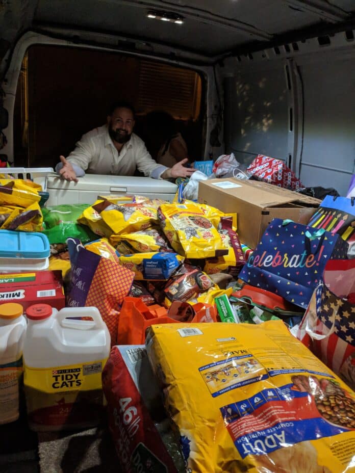 Mary Mazzuco's birthday donations for Humane Society, SPCA, Hernando County Animal Services, and K9 Partners for Patriots filled a large van.