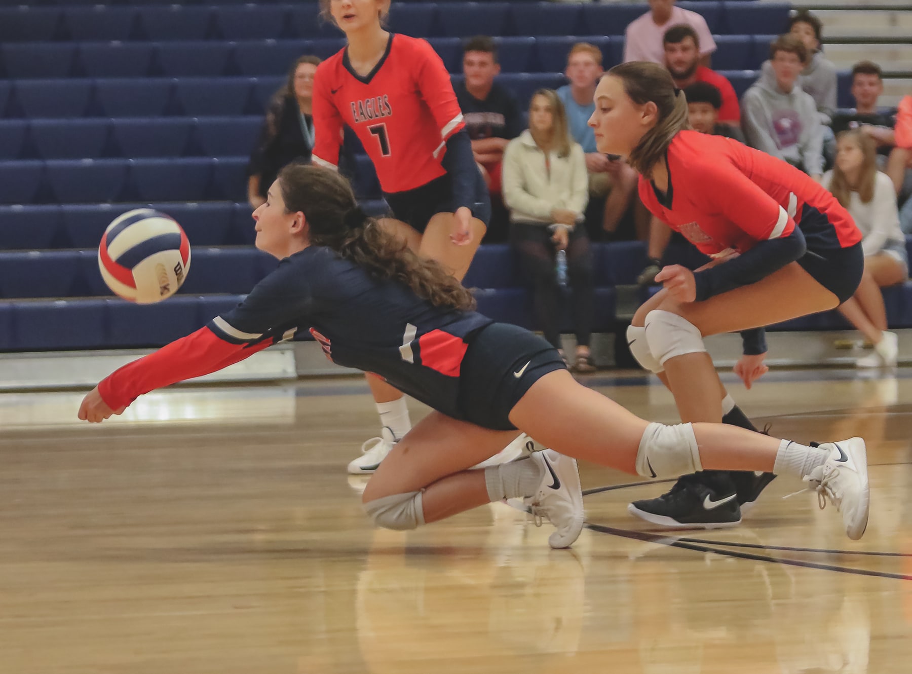 Eagles Junior Emily Eurell attempts to bunt the ball for a set during the game against Crystal River Tuesday at F.W. Springstead High. Emily achieved 18 digs during the game against Crystal River.