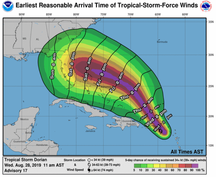 Earliest Reasonable Arrival Time of Tropical-Storm-Force Winds